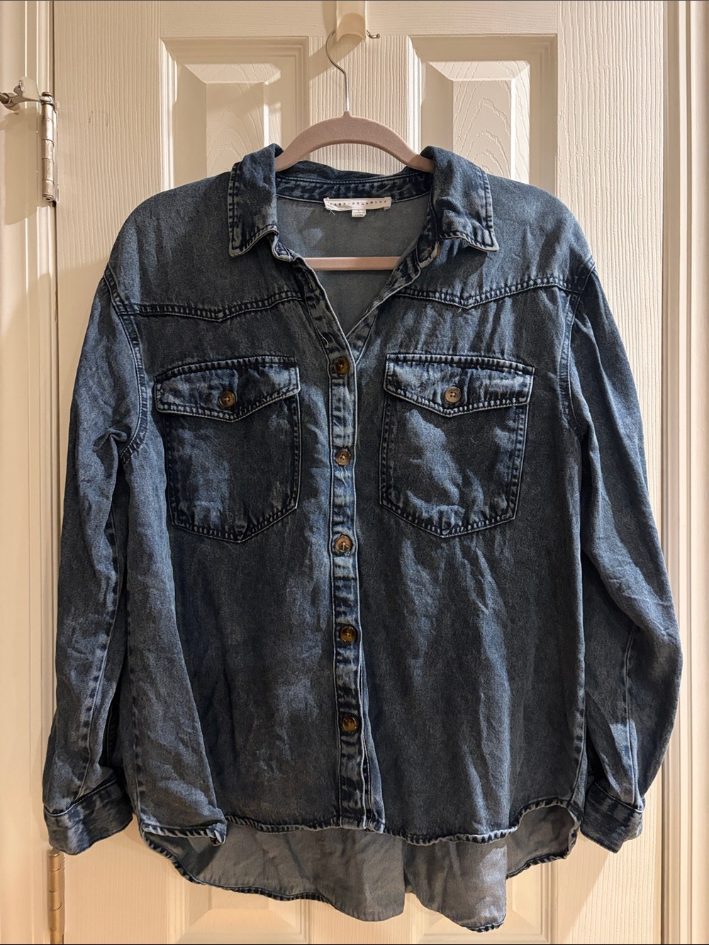 Jane and Delancey Washed Denim Button-Front Shirt - Blue